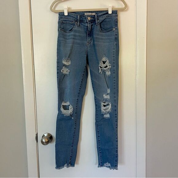 Levi’s High Rise Skinny Distressed Jeans Mid Wash 27 - Picture 3 of 11